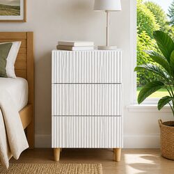 Bedside Table White 43 x 41 x 66.5 cm Engineered Wood Nightstand Drawer Storage