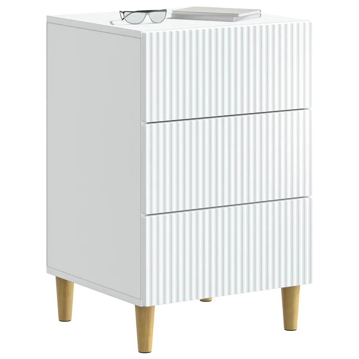 Bedside Table White Compact Nightstand with Drawer Storage Unit