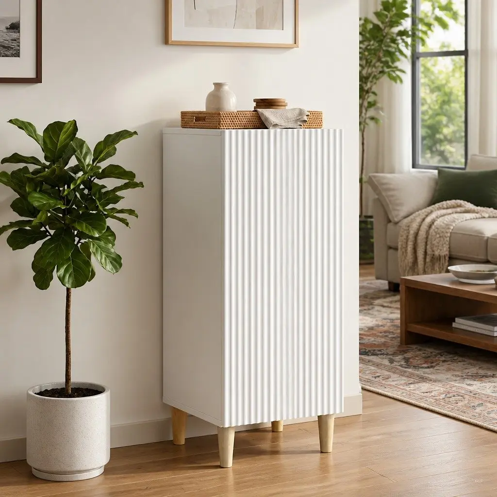 Sideboard White Engineered Wood 90cm Tapered Legs Board Shelves Indoor