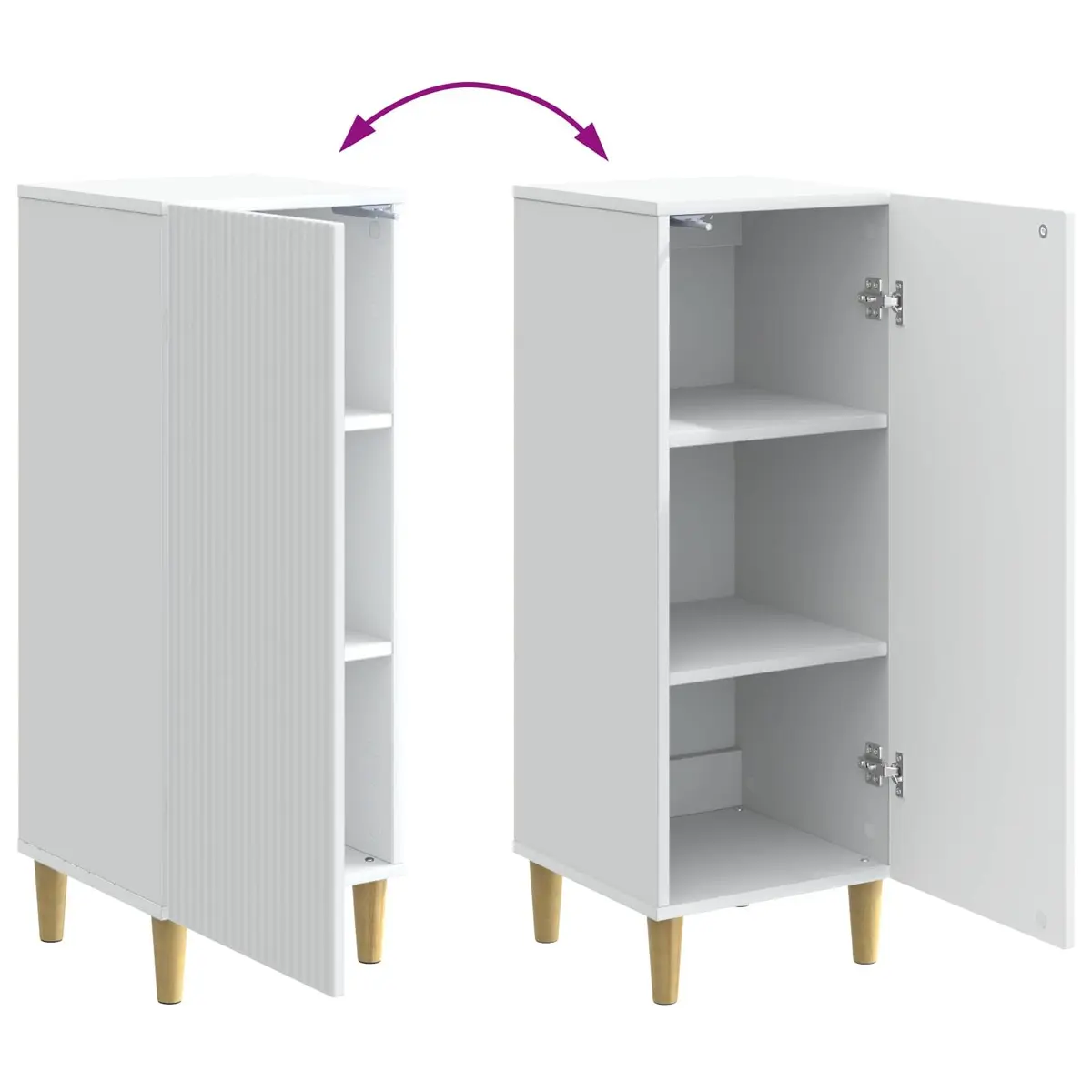 Sideboard White Engineered Wood 90cm Tapered Legs Board Shelves Indoor