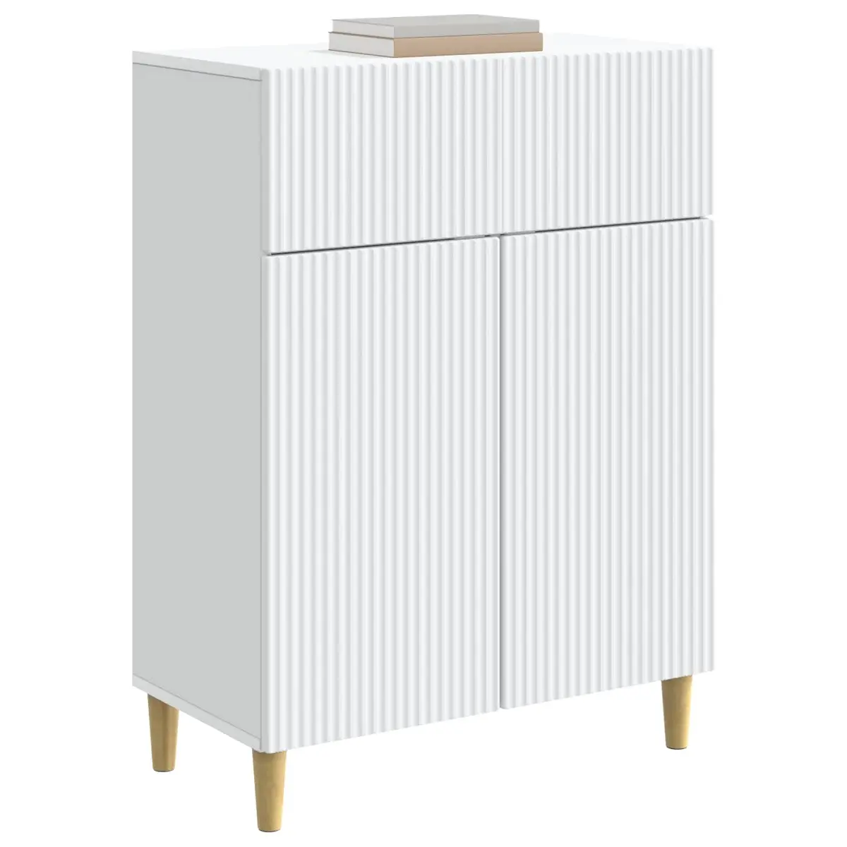 Sideboard White 66x34.5x90cm Modern Storage Cabinet Tapered Legs Swinging Doors