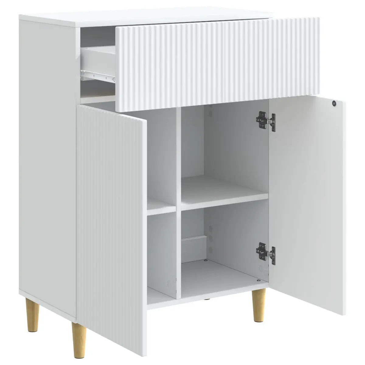 Sideboard White 66x34.5x90cm Modern Storage Cabinet Tapered Legs Swinging Doors