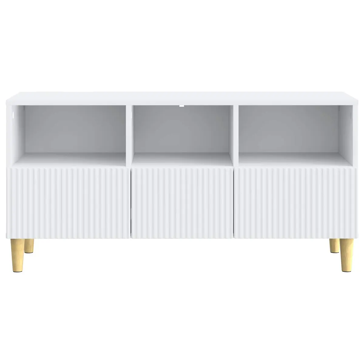 TV Cabinet White Engineered Wood with Drawer Brown Tapered Legs 102x34.5x50cm for Lounge Storage