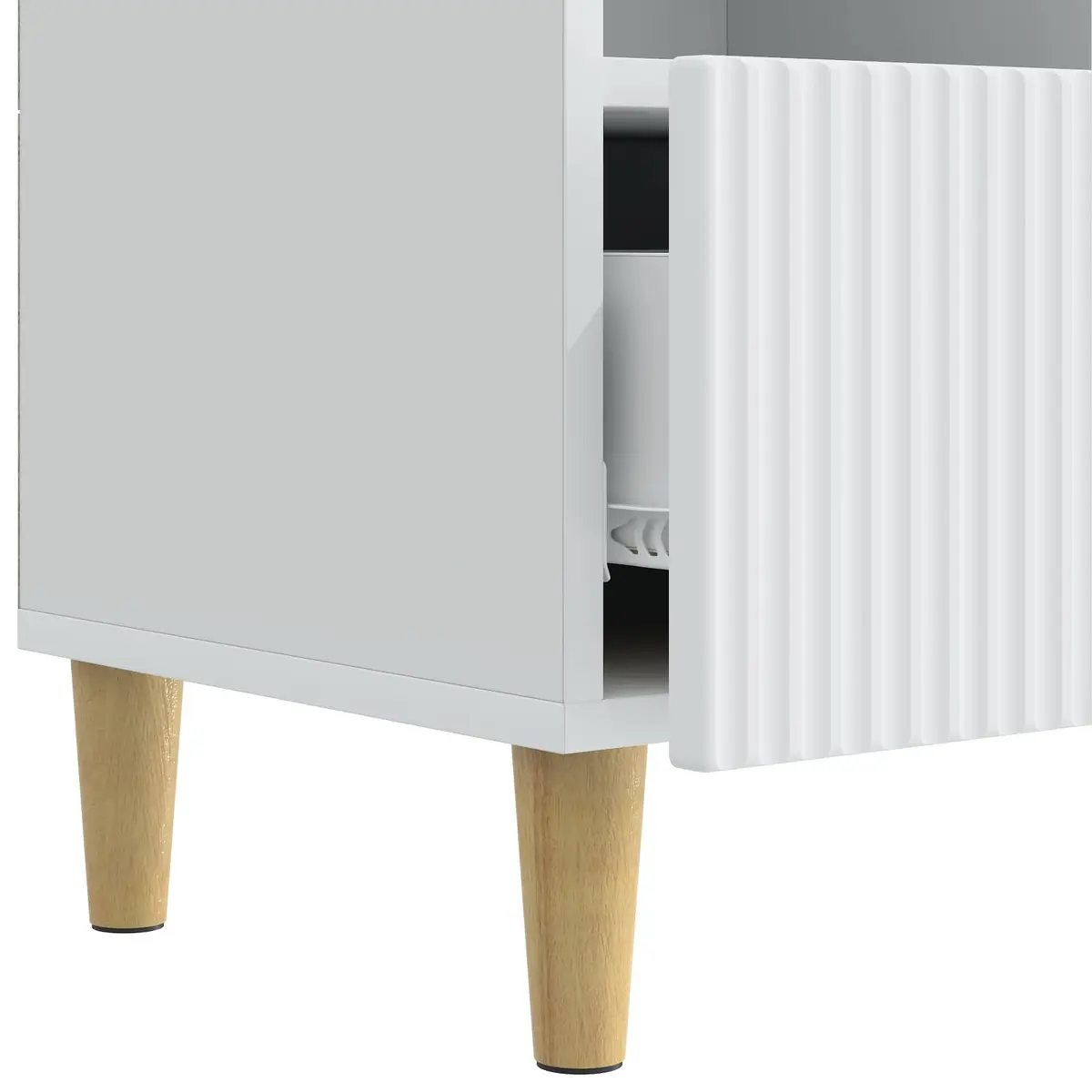 TV Cabinet White Engineered Wood with Drawer Brown Tapered Legs 102x34.5x50cm for Lounge Storage