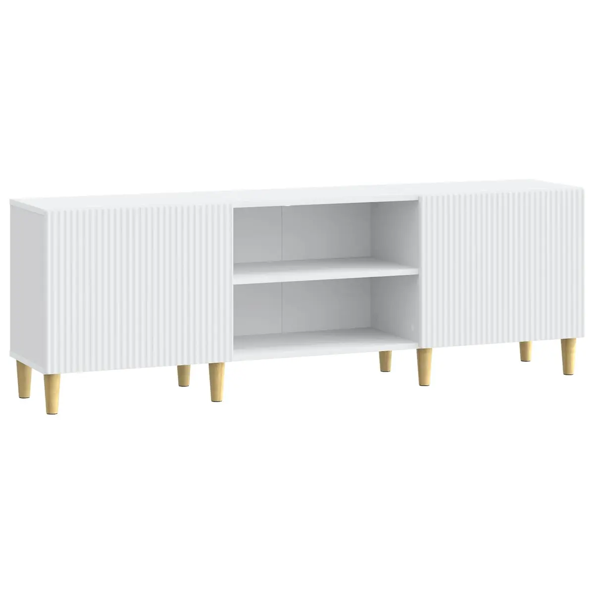 TV Cabinet White 150cm Engineered Wood Modern Storage Unit with Board Shelves and Swing Doors