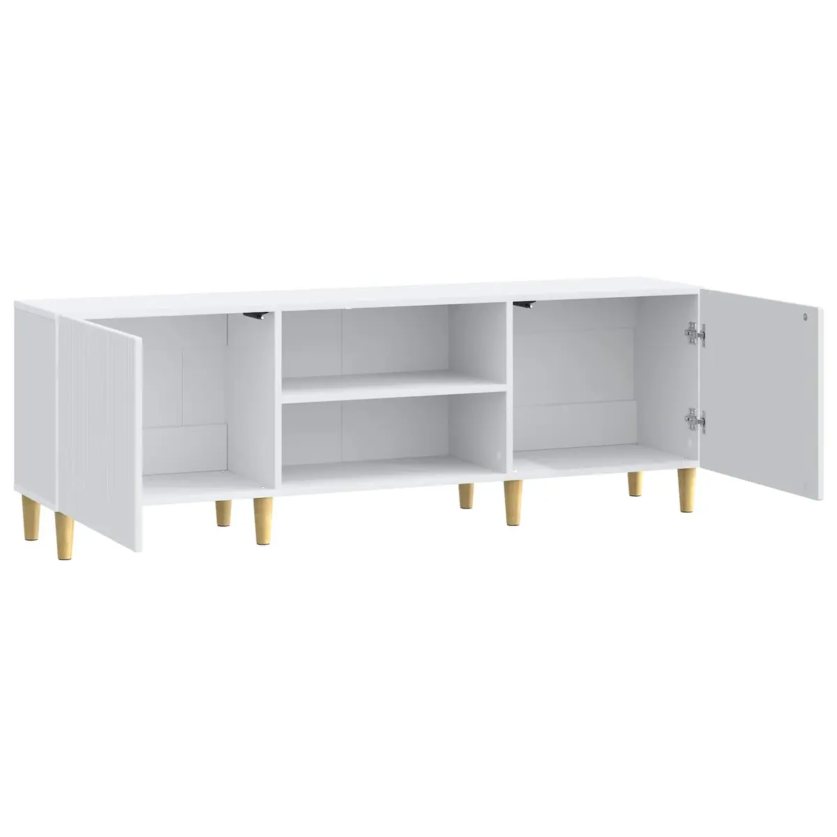 TV Cabinet White 150cm Engineered Wood Modern Storage Unit with Board Shelves and Swing Doors
