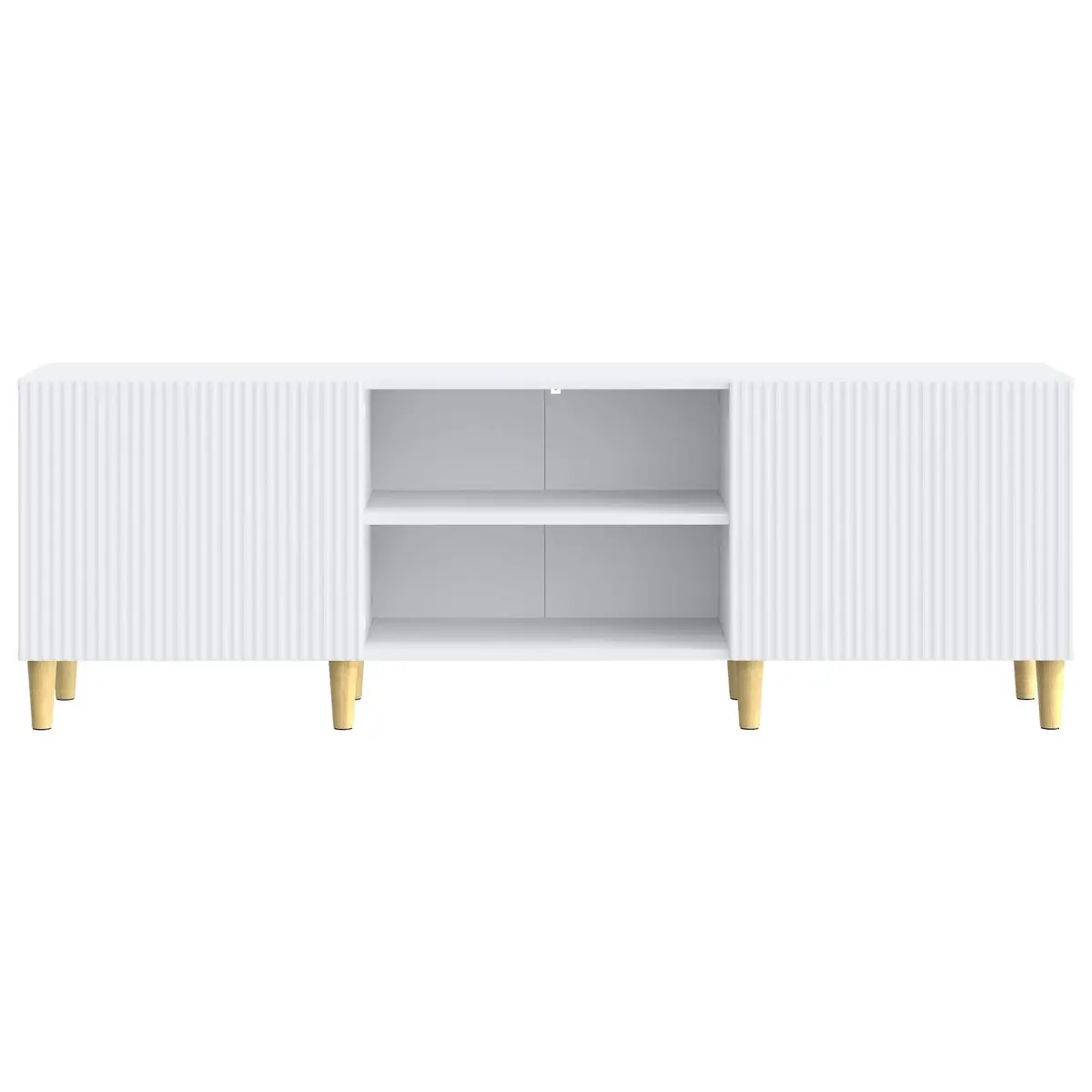 TV Cabinet White 150cm Engineered Wood Modern Storage Unit with Board Shelves and Swing Doors