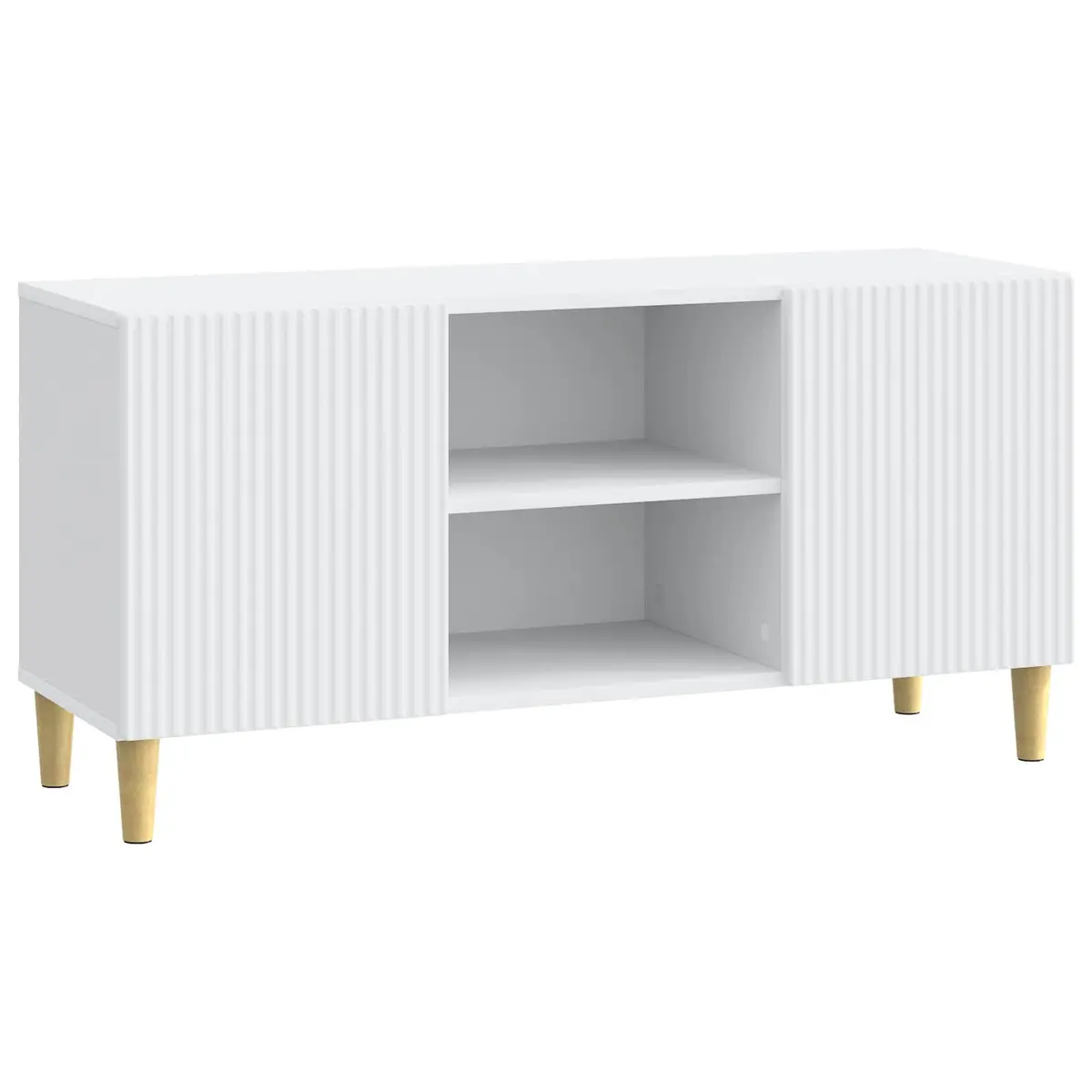 TV Cabinet White Compact 102x34.5x50cm Modern Media Storage Unit with Swing Doors