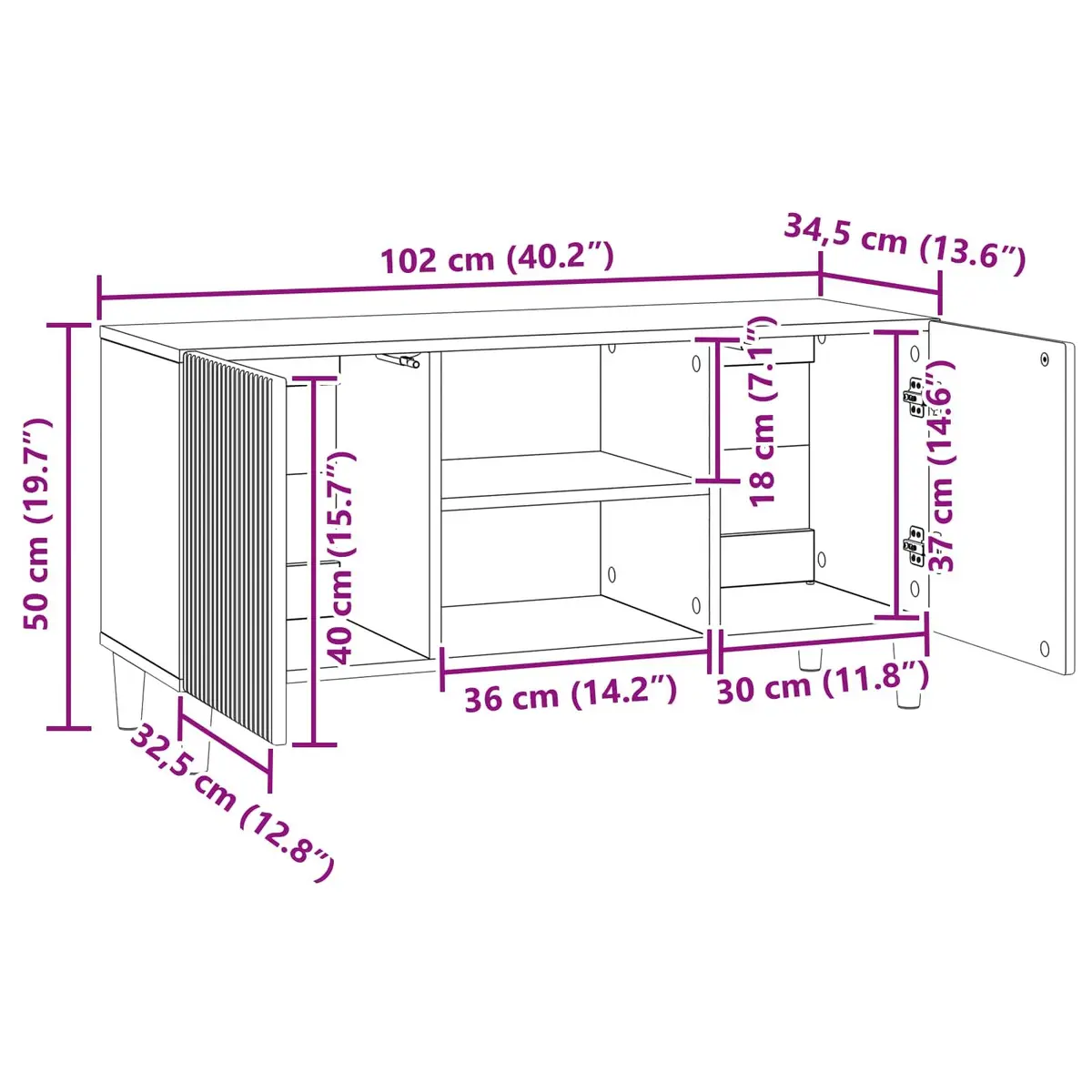 TV Cabinet White Compact 102x34.5x50cm Modern Media Storage Unit with Swing Doors