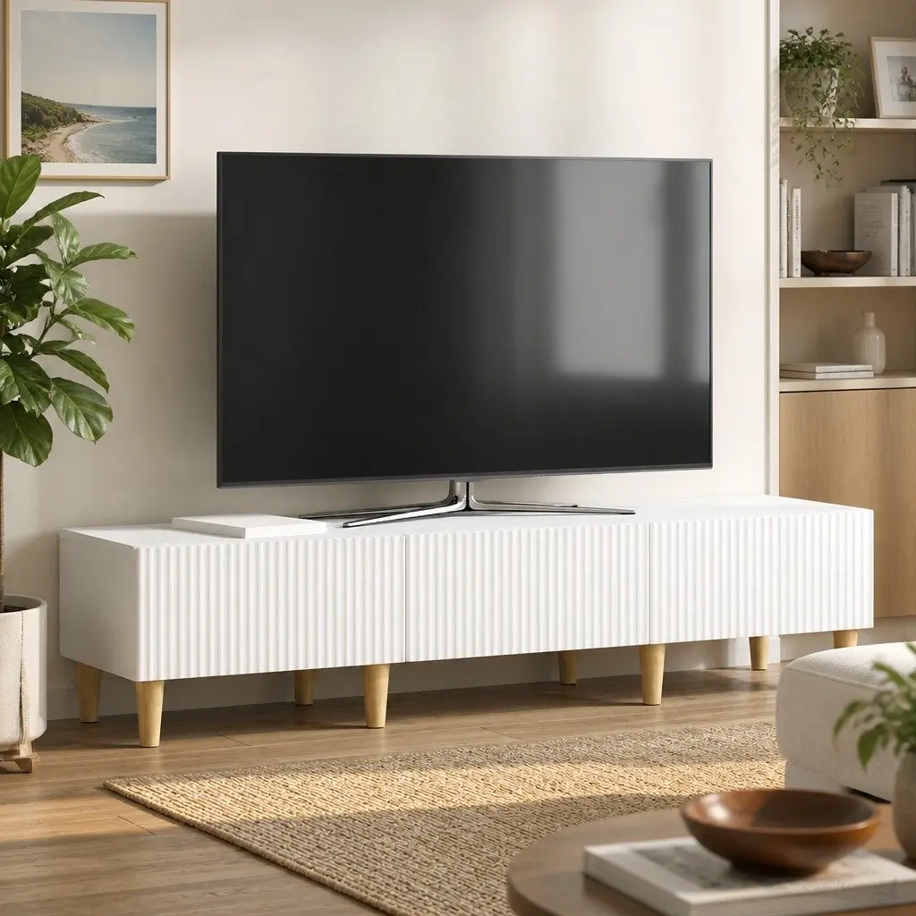 White TV Cabinet with Drawer and Cable Management