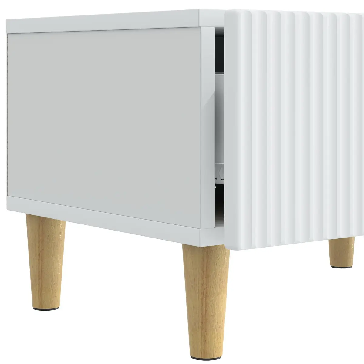 White TV Cabinet with Drawer and Cable Management