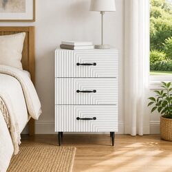 Bedside Table White Nightstand Wooden Storage Cabinet Drawer Compartment