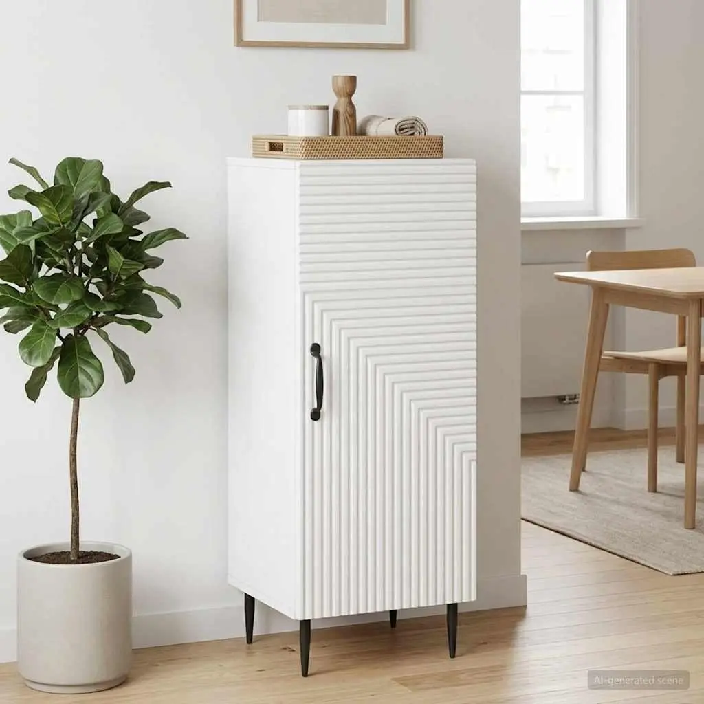Sideboard White Engineered Wood Adjustable Shelves Hinged Doors