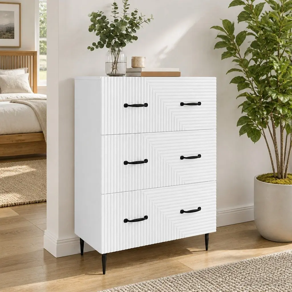 Drawer Cabinet White 66 x 34.5 x 89.5 cm Engineered Wood Multiple Spacious Drawers Metal Handles