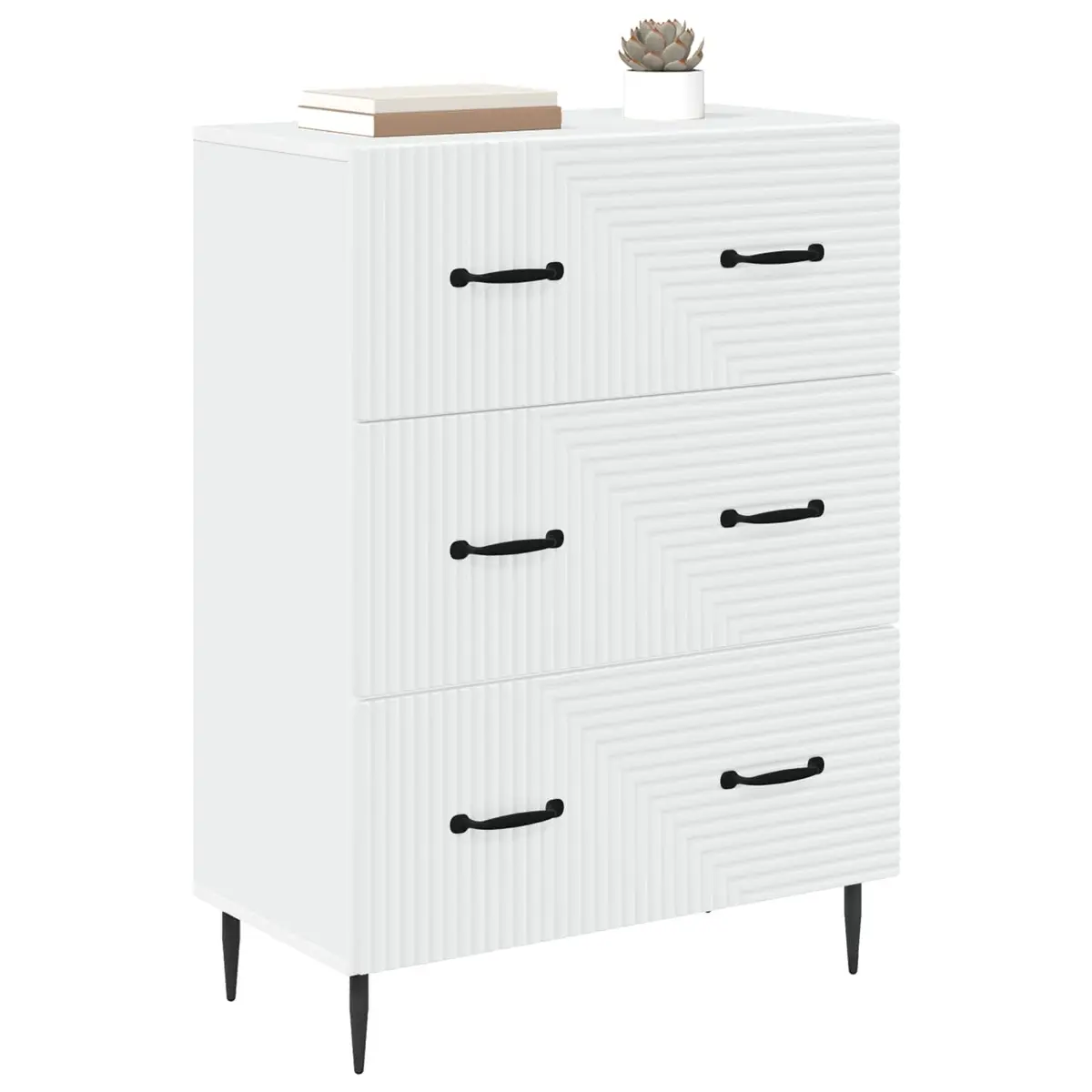 Drawer Cabinet White 66 x 34.5 x 89.5 cm Engineered Wood Multiple Spacious Drawers Metal Handles