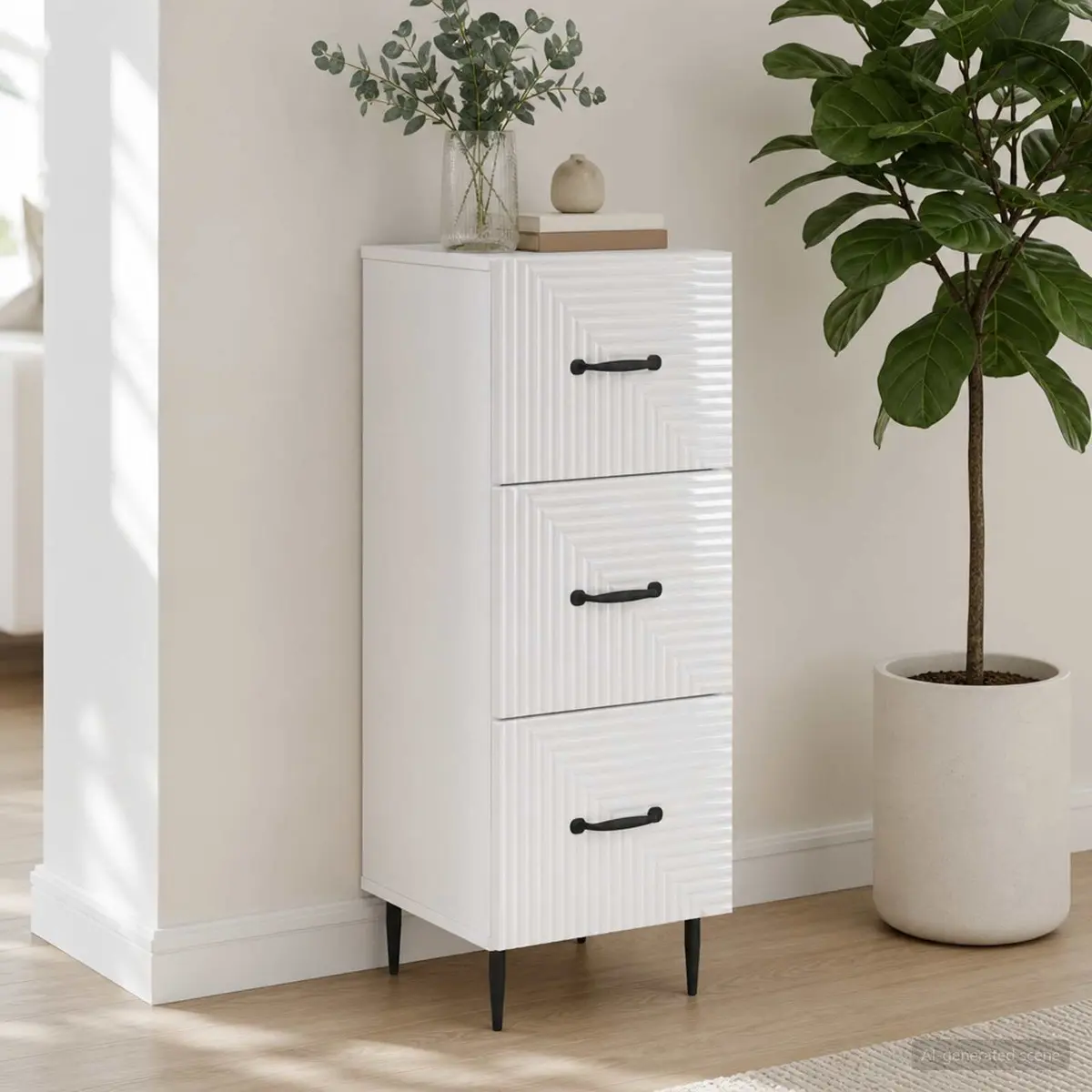 Drawer Cabinet Storage Unit 33 x 34.5 x 89.5 cm White Bedroom Living Room