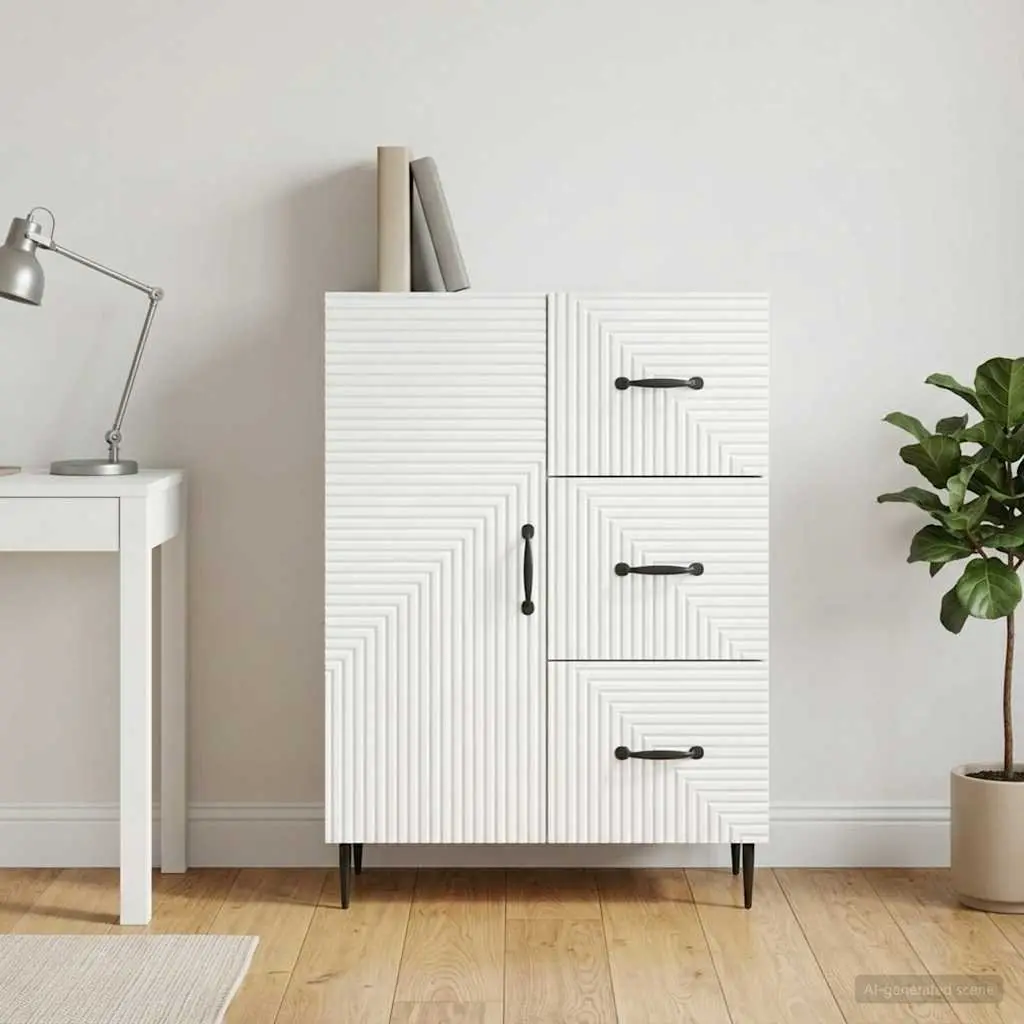 Sideboard White Engineered Wood Modern Storage Cabinet with Doors