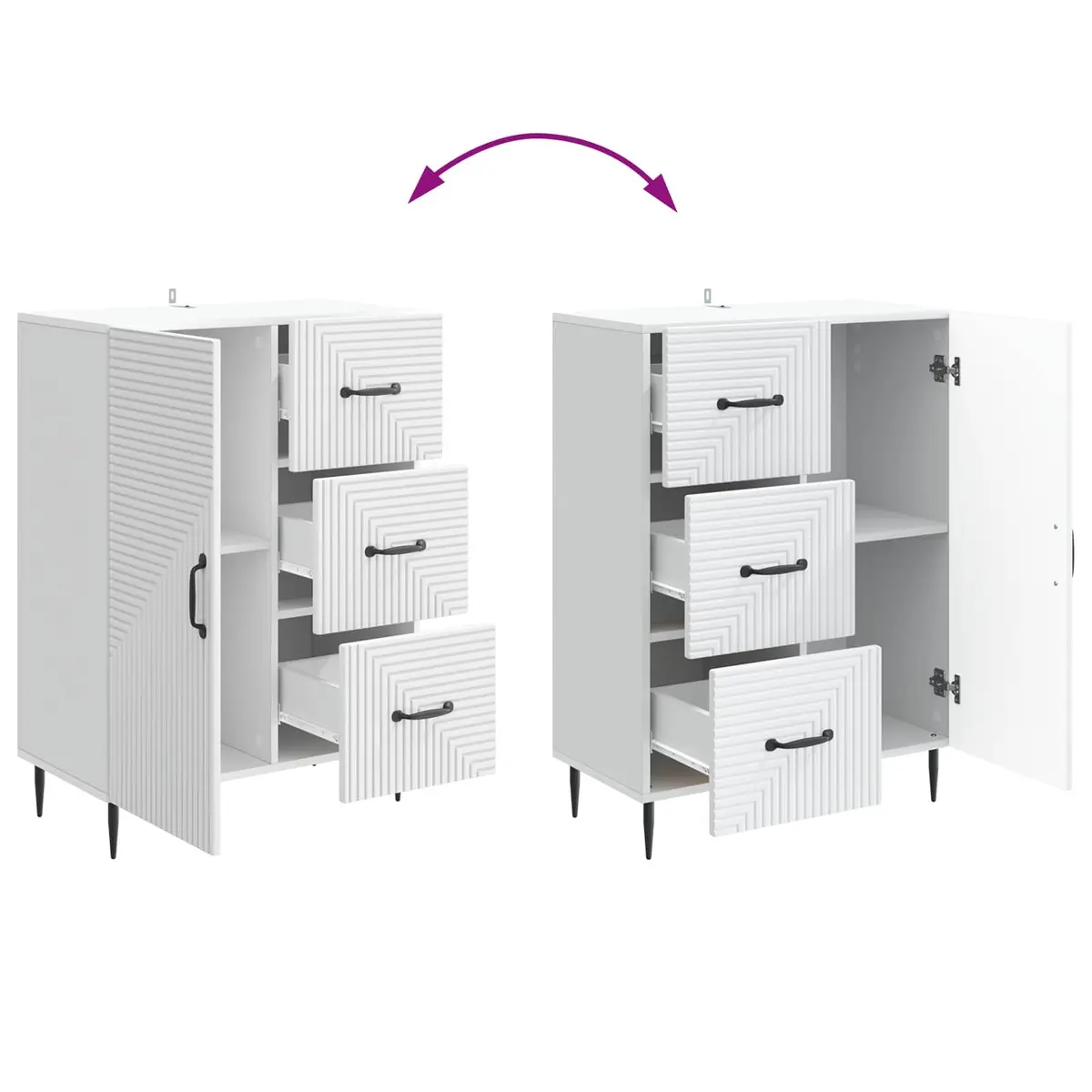 Sideboard White Engineered Wood Modern Storage Cabinet with Doors