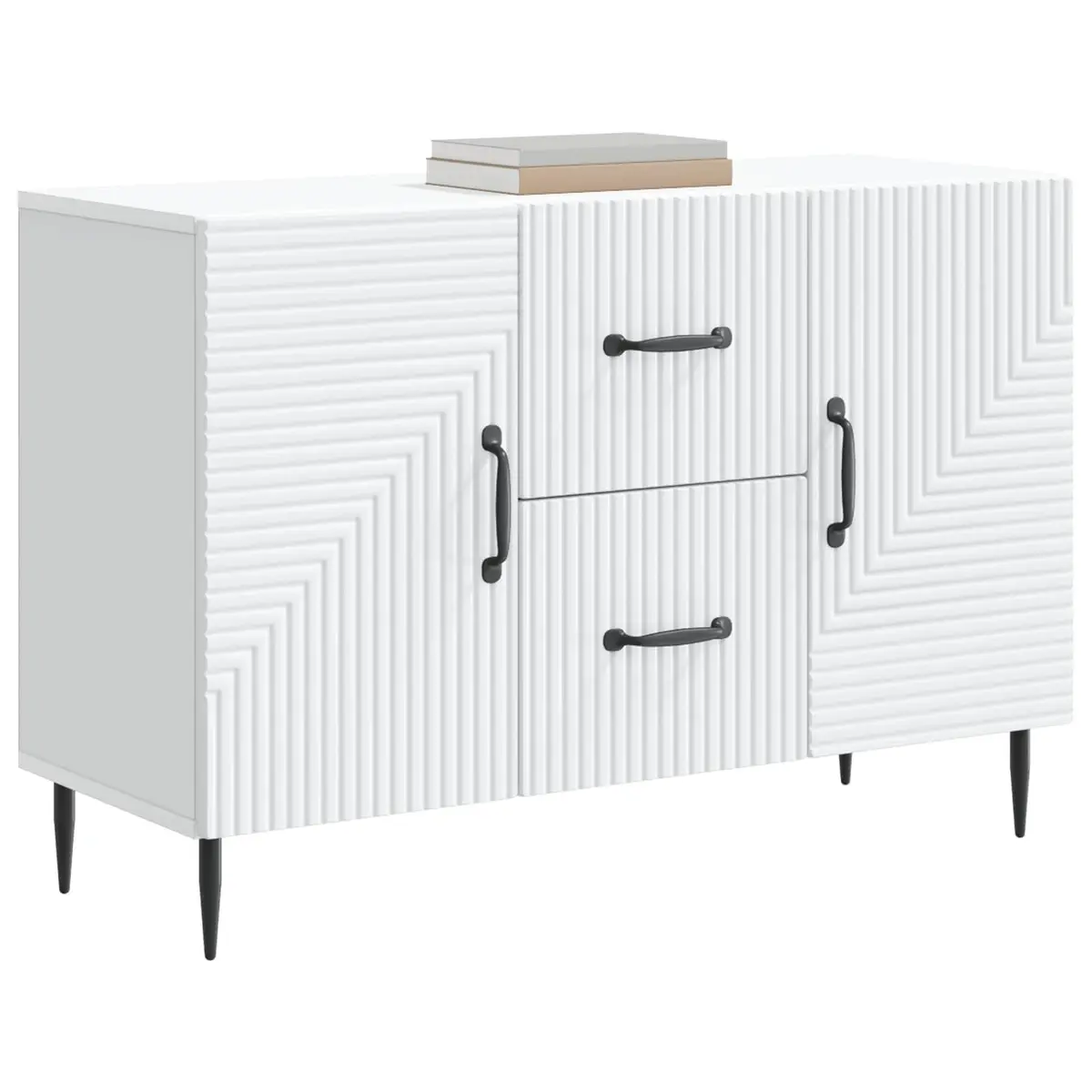 White Sideboard Storage Cabinet Engineered Wood Vintage Style for Dining and Living Room