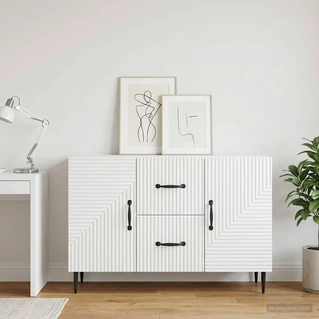 White Sideboard Storage Cabinet Engineered Wood Vintage Style for Dining and Living Room