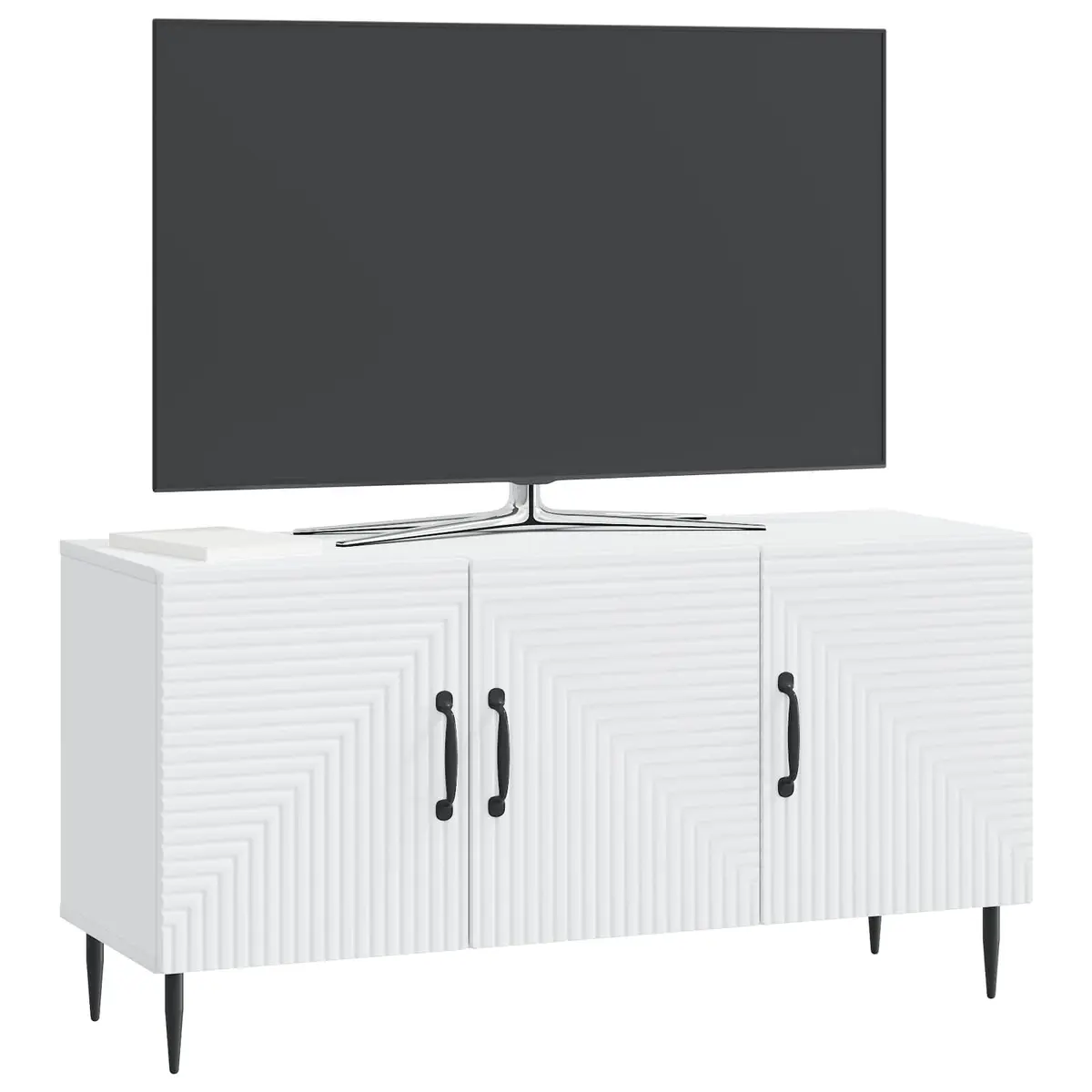 White TV Cabinet Low-Profile Entertainment Unit Storage Engineered Wood 99cm