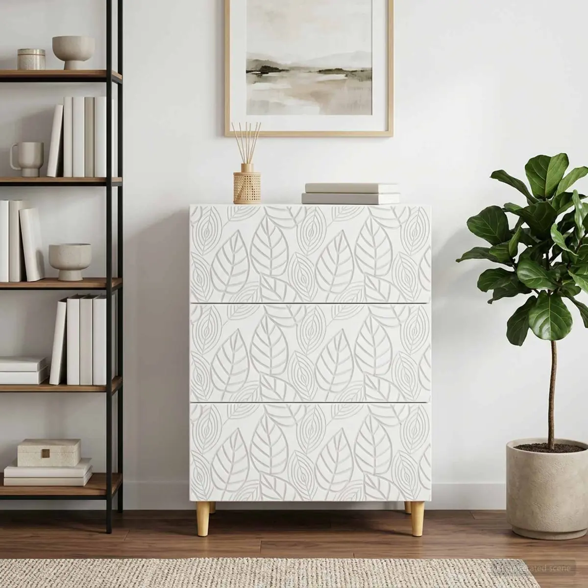 Rectangular Drawer Cabinet White Engineered Wood Living Room Storage Multiple Drawers