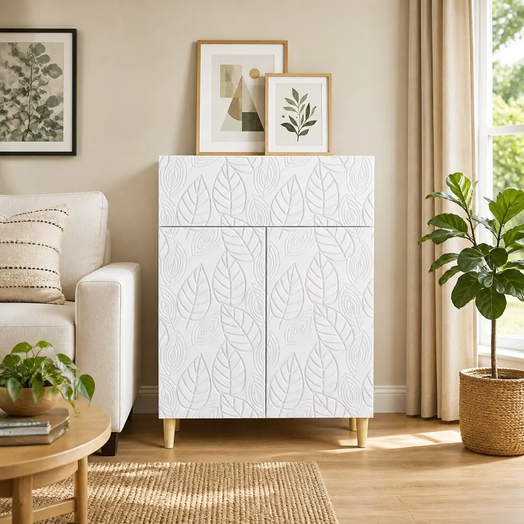 Sideboard White 66cm Engineered Wood Swing Doors Shelves