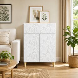 White Sideboard Storage Cabinet 66cm Wide Engineered Wood Swing Doors Shelves