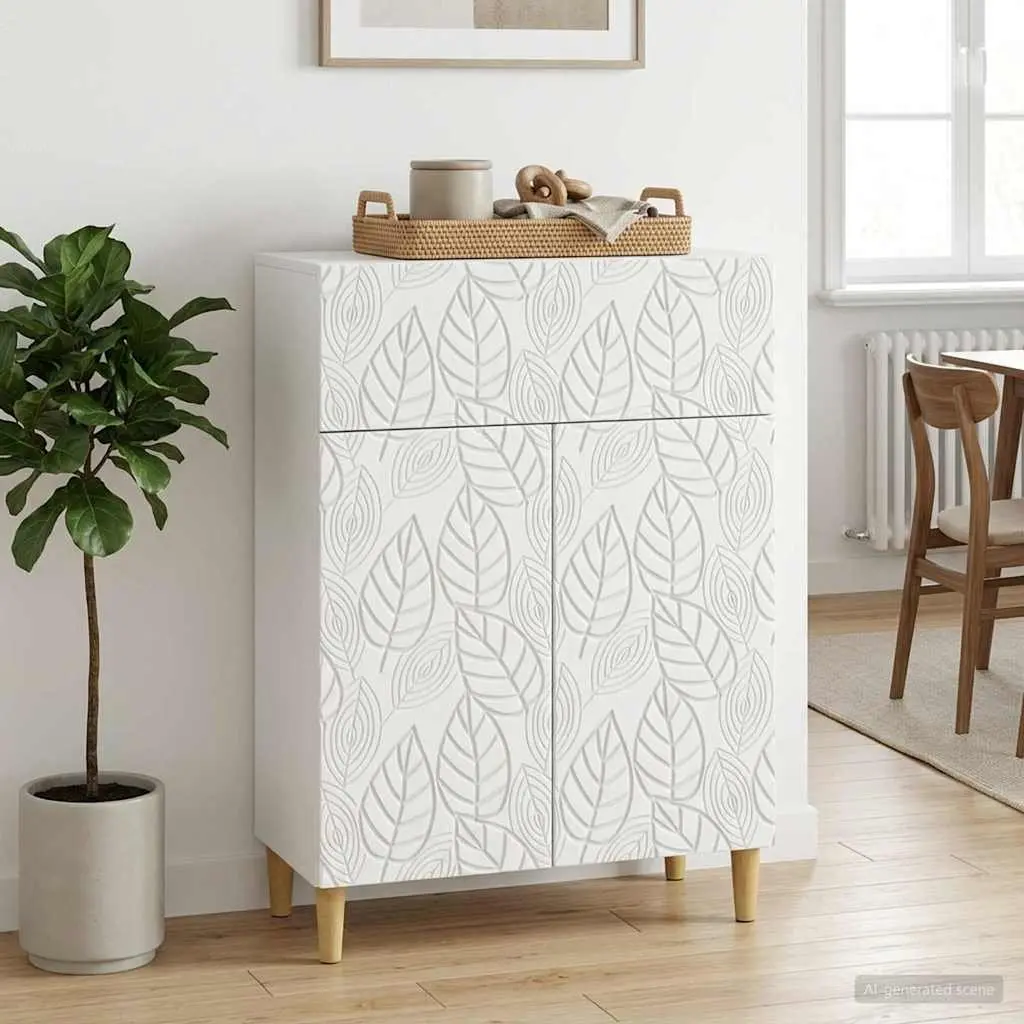 Sideboard White 66cm Engineered Wood Swing Doors Shelves
