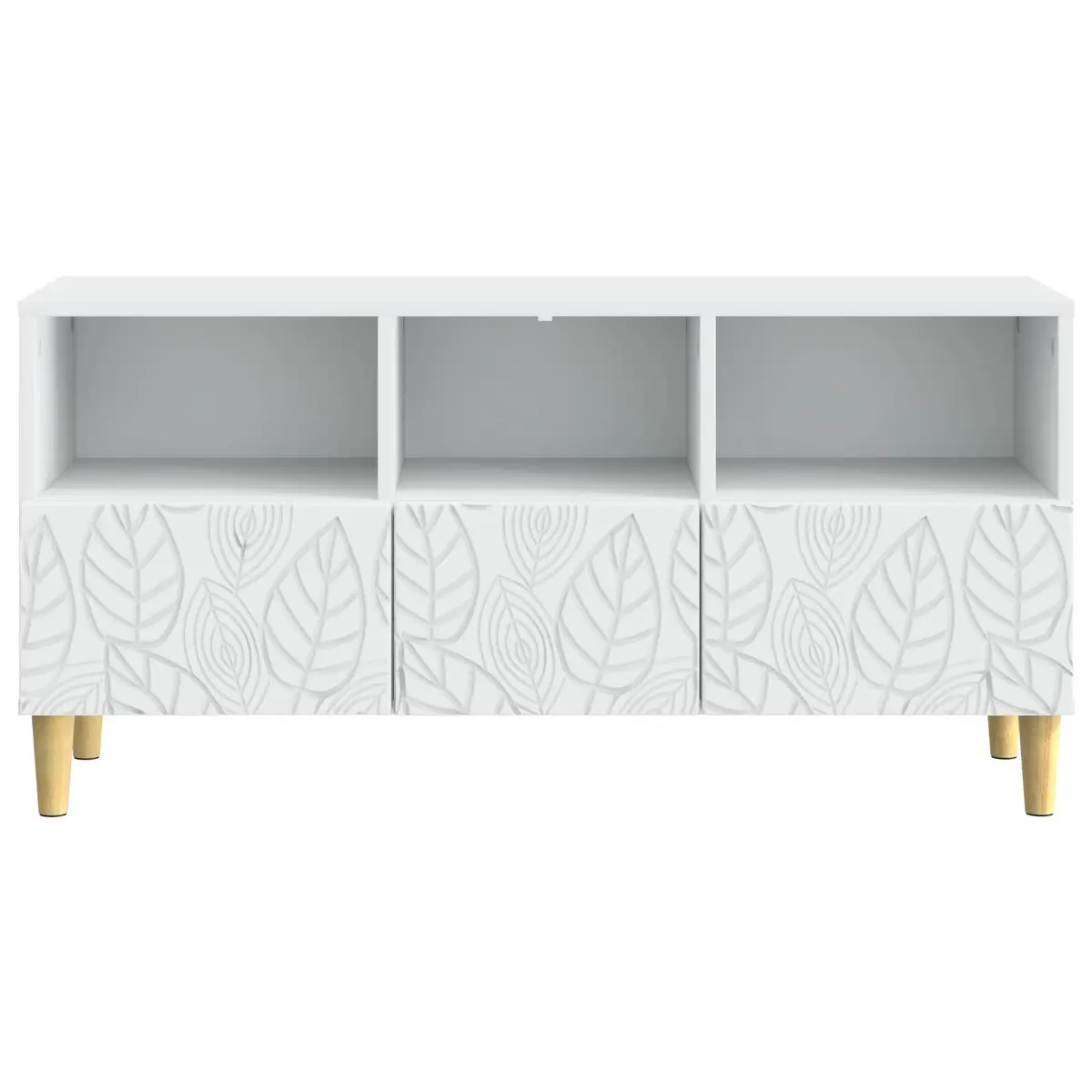 TV Cabinet White 102cm Modern Entertainment Unit with Open Layout and Eucalyptus Legs