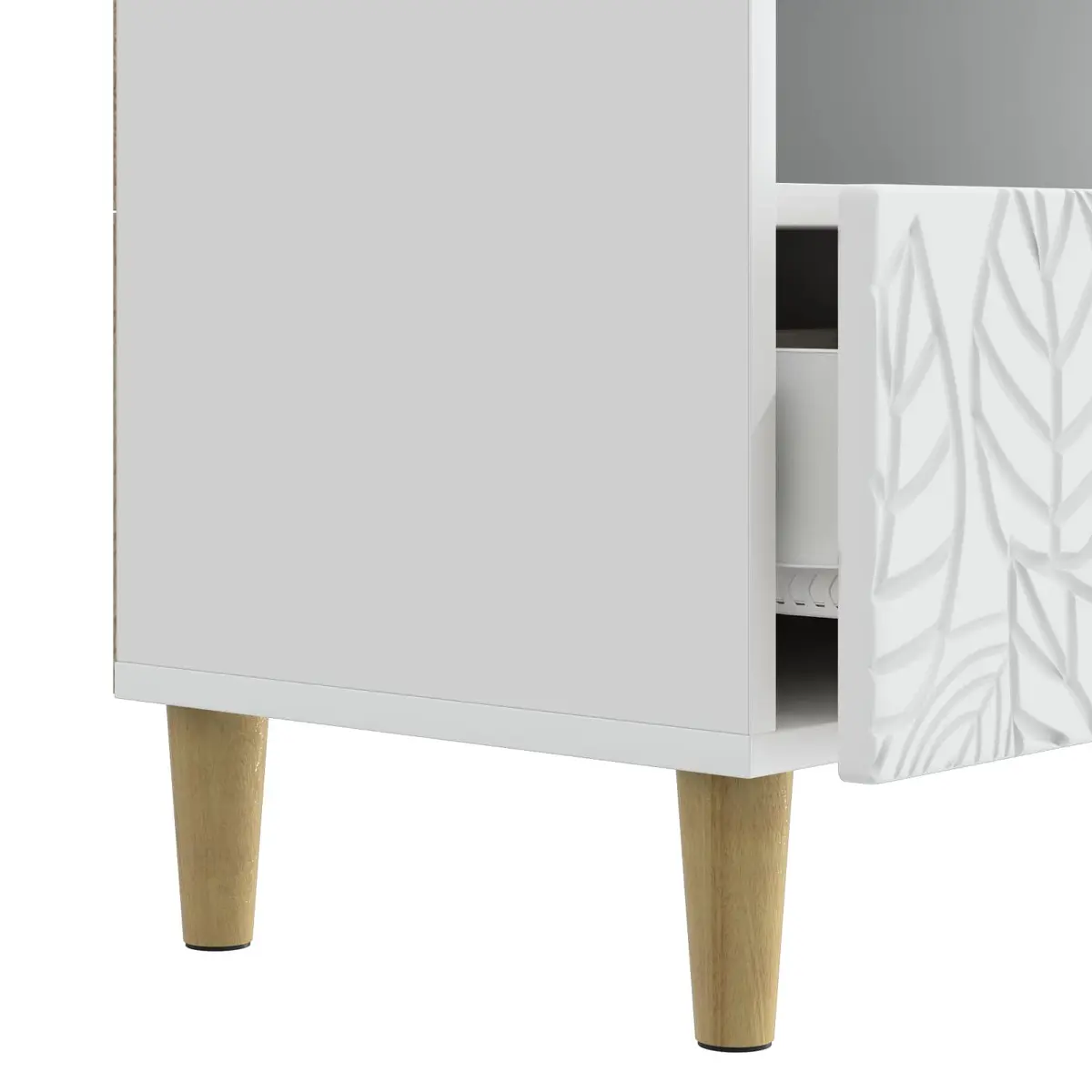 TV Cabinet White 102cm Modern Entertainment Unit with Open Layout and Eucalyptus Legs