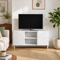 White TV Cabinet with Spacious Shelves and Easy Access