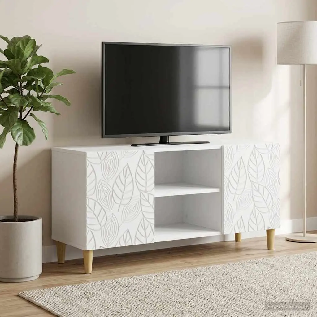 Engineered Wood TV Cabinet White Living Room Unit with Swing Door Storage 102x34.5x50cm