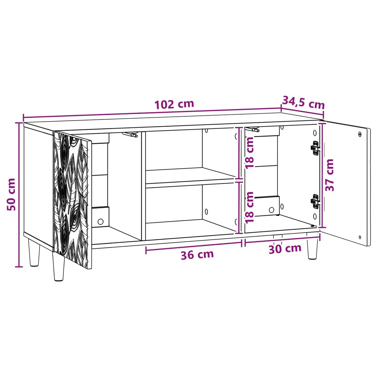 Engineered Wood TV Cabinet White Living Room Unit with Swing Door Storage 102x34.5x50cm