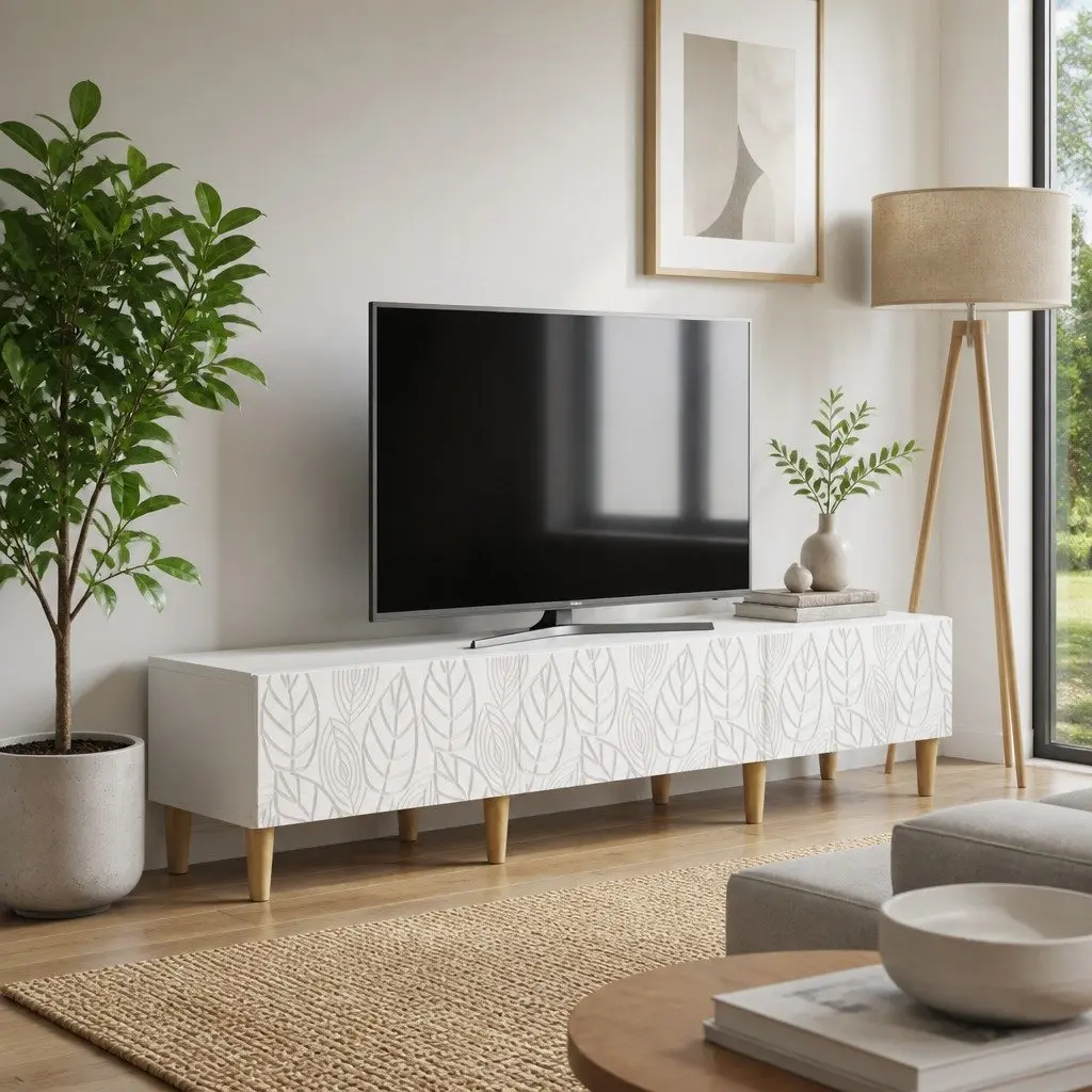TV Cabinet White 147 x 34.5 x 30 cm Engineered Wood Storage Unit