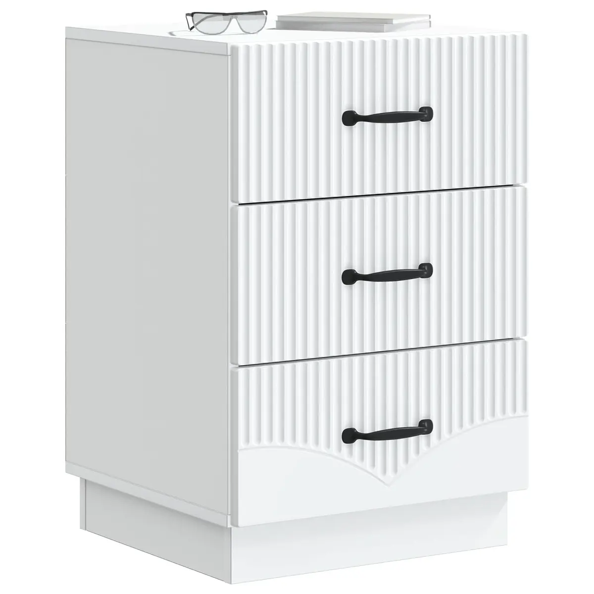 Bedside Table White Engineered Wood Vintage Style Deep Drawer Storage