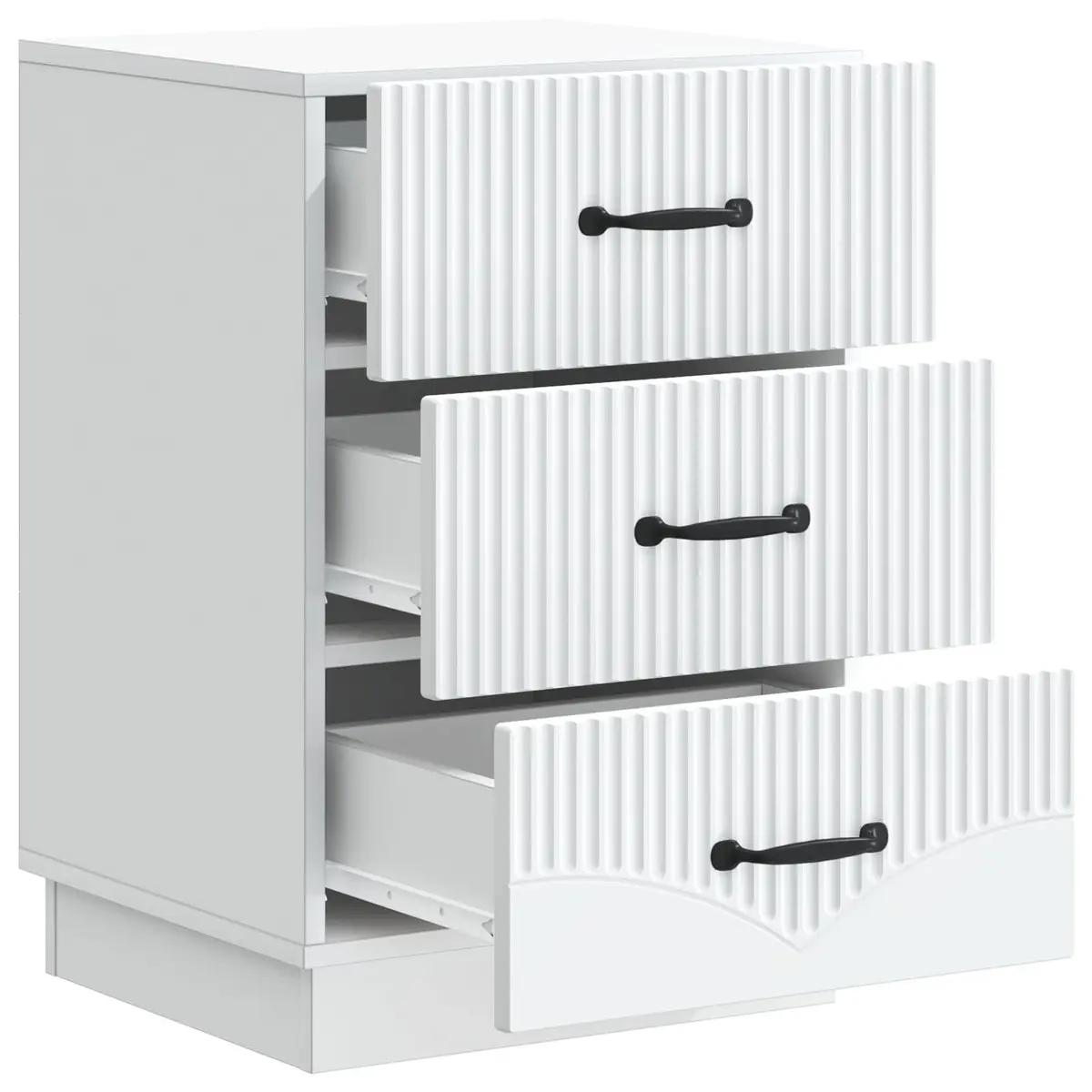 Bedside Table White Engineered Wood Vintage Style Deep Drawer Storage