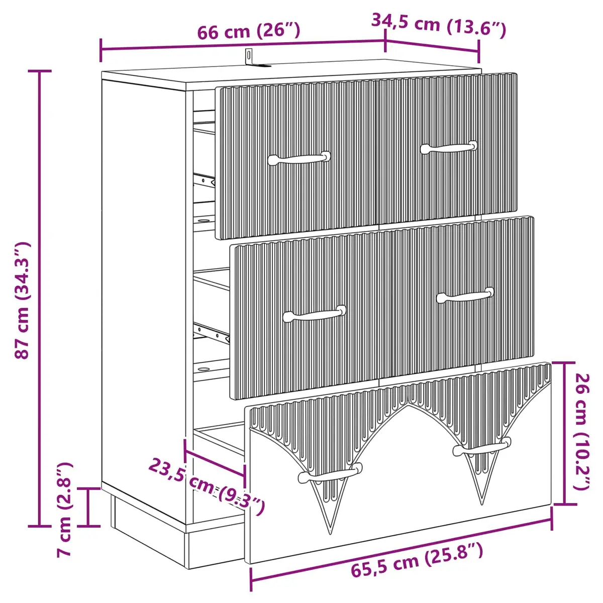 Drawer Cabinet White 66 x 34.5 x 87 cm Storage Cupboard with Lockable Doors
