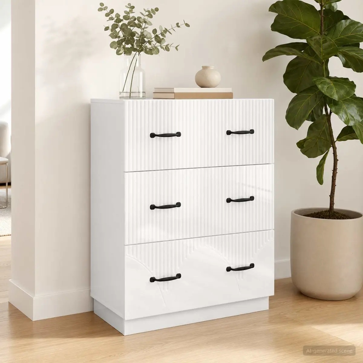 Drawer Cabinet White 66 x 34.5 x 87 cm Storage Cupboard with Lockable Doors