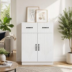 Concise and Functional: White Sideboard Storage 66 x 34.5 x 87 cm