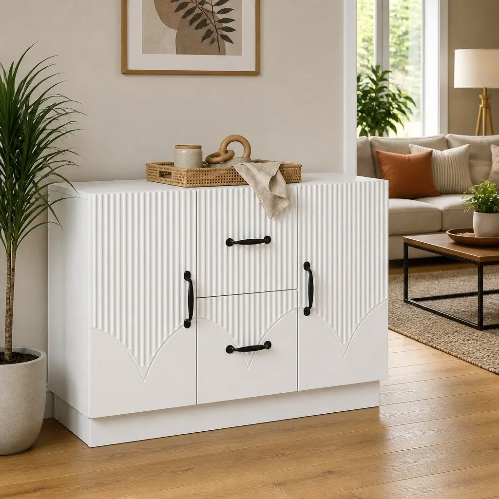 Sideboard White Engineered Wood Storage Cabinet Living Room Furniture