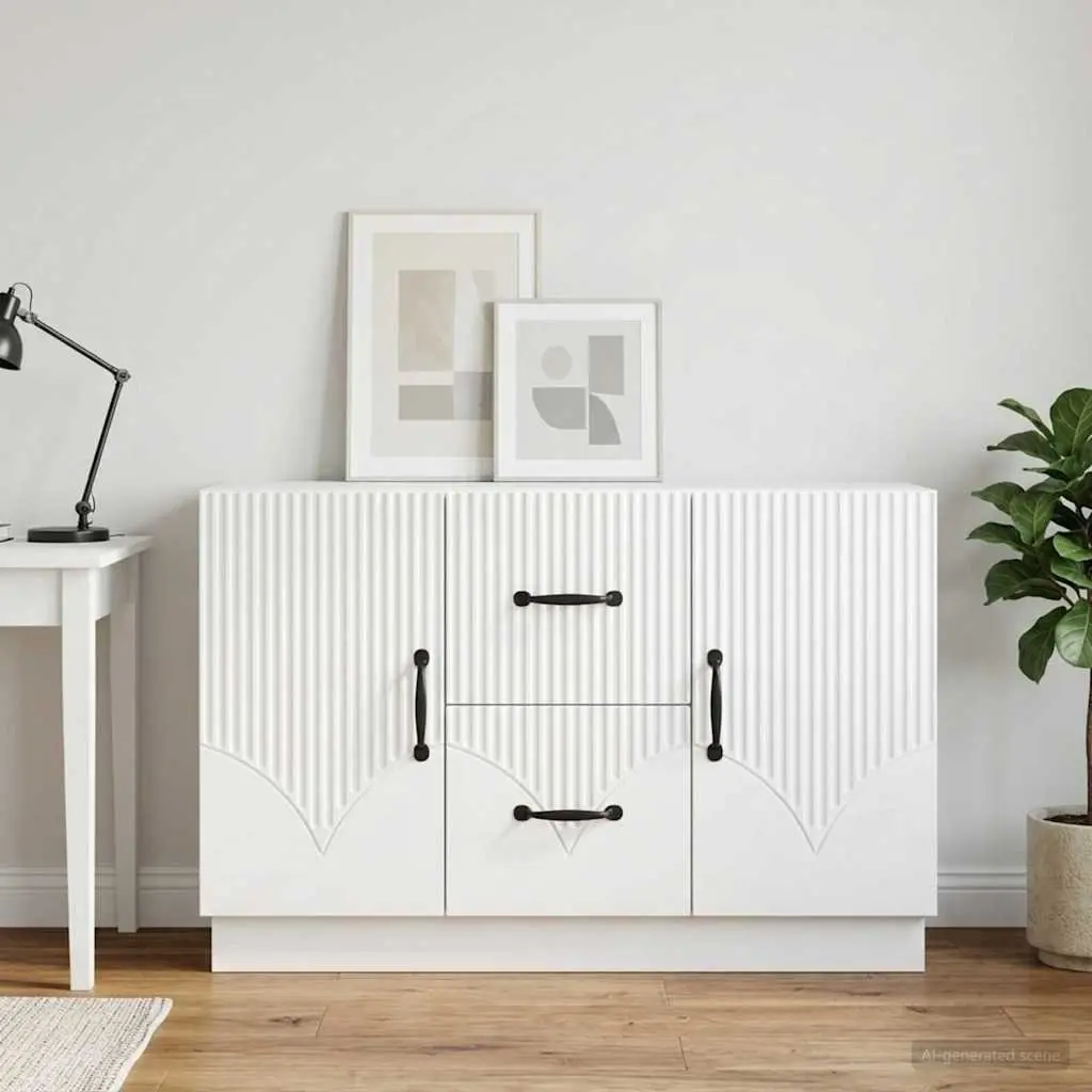 Sideboard White Engineered Wood Storage Cabinet Living Room Furniture