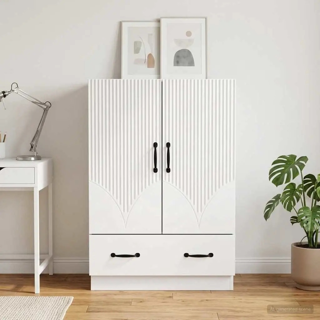 Storage Cabinet White Engineered Wood 66cm Sideboard with Adjustable Shelves for Dining Room