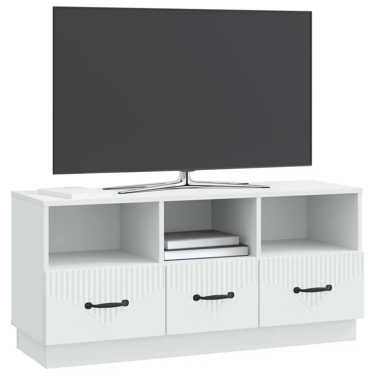 TV Cabinet White Engineered Wood Storage Unit with Drawer Living Room