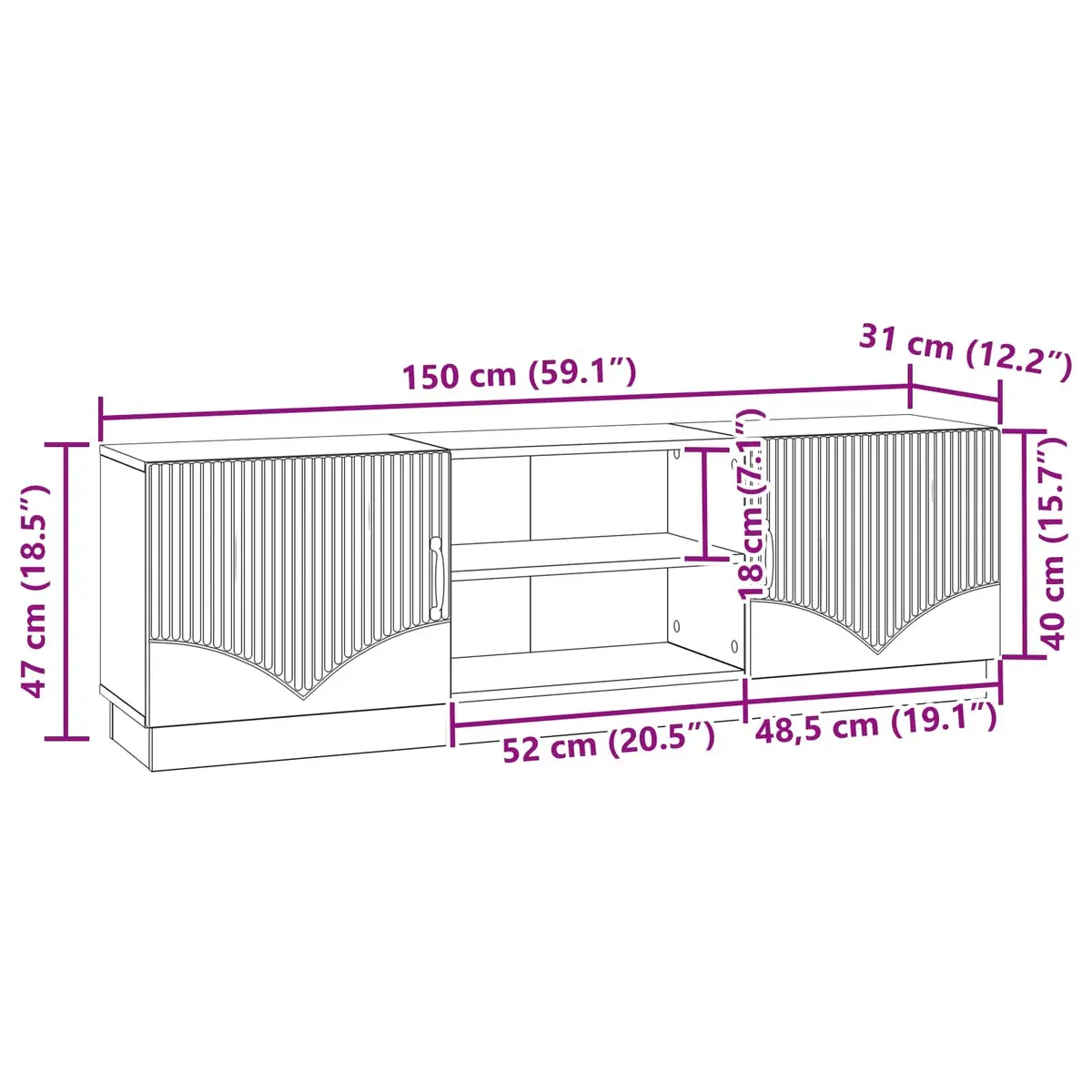 150cm White TV Cabinet