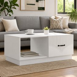 Coffee Table White Storage Cabinet 90x50x37 cm Modern Living Room Accent