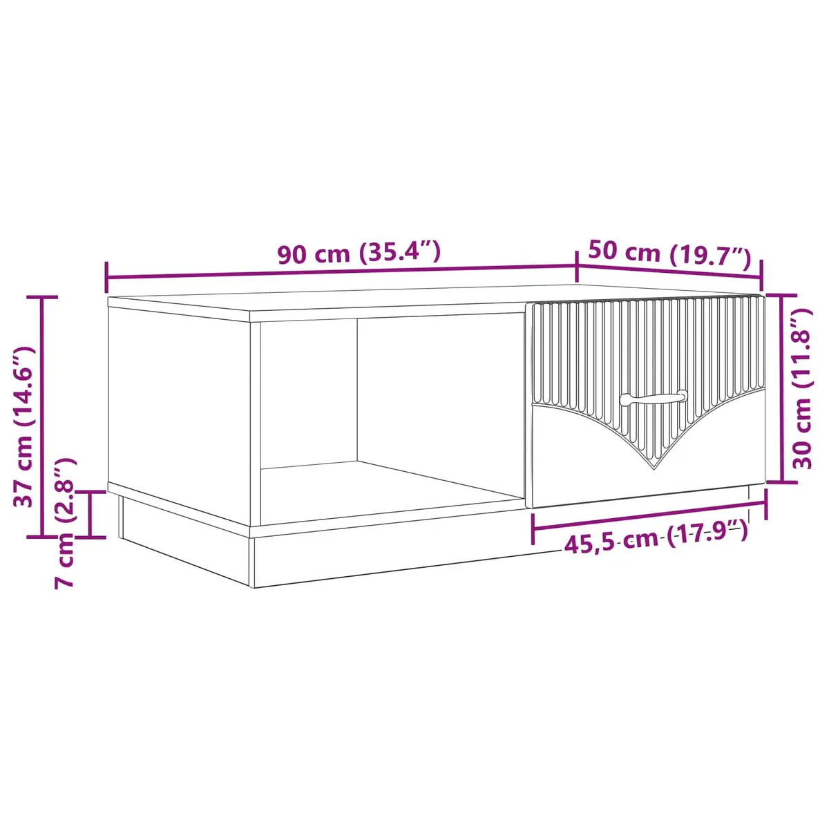 Coffee Table White 90x50x37 cm Modern Storage Cabinet with Swing Hinge Doors