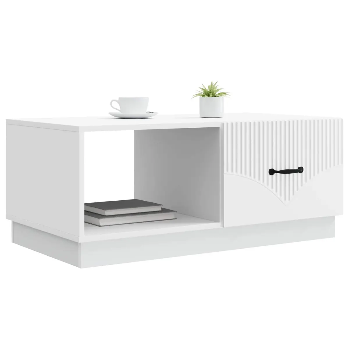 Coffee Table White 90x50x37 cm Modern Storage Cabinet with Swing Hinge Doors