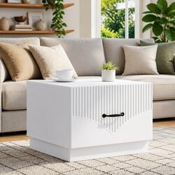 Compact and Durable White Coffee Table with Drawer