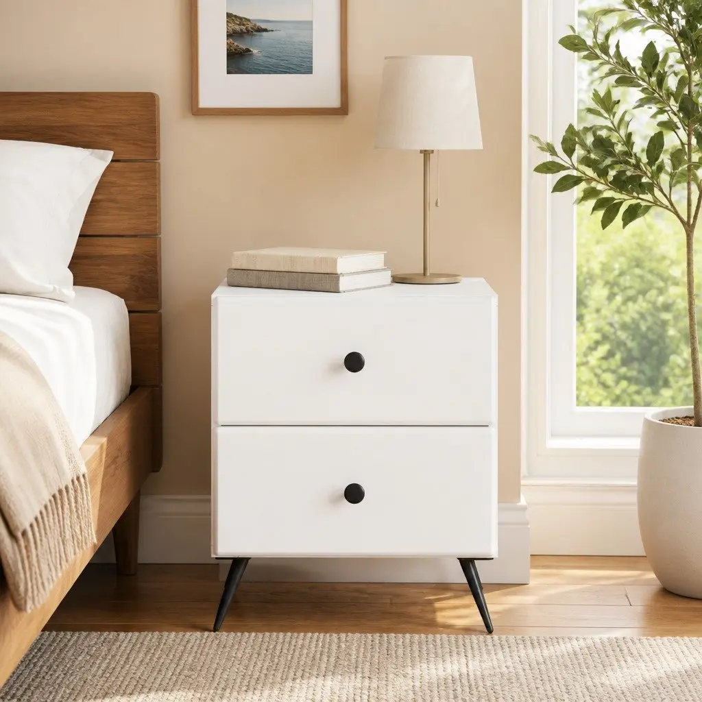 Bedside Cabinet White 43 x 34.5 x 47.5 cm Compact Storage Table